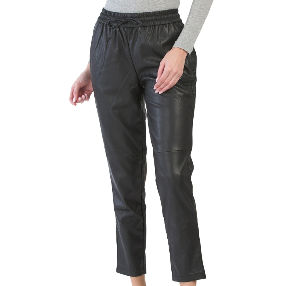 black leather drawstring pants